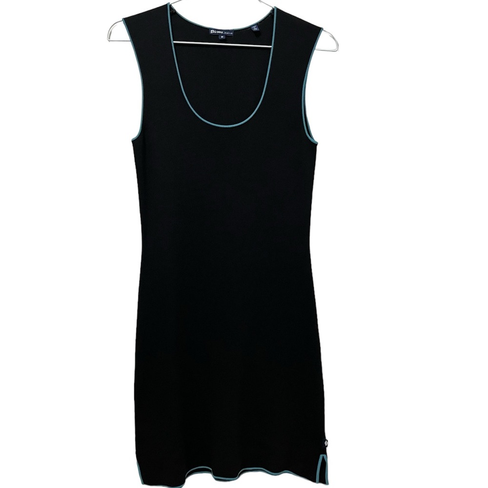 VINTAGE BLACK SLEEVELESS MIDI DRESS WITH BLUE TRIM